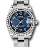 Rolex Steel and White Gold Datejust 31 Watch - 46 Diamond Bezel - Blue Concentric Circle Arabic Dial - Oyster Bracelet - 178384 blcao