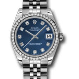 Rolex Steel and White Gold Datejust 31 Watch - 46 Diamond Bezel - Blue Diamond Dial - Jubilee Bracelet - 178384 bldj