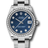 Rolex Steel and White Gold Datejust 31 Watch - 46 Diamond Bezel - Blue Diamond Dial - Oyster Bracelet - 178384 bldo