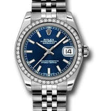 Rolex Steel and White Gold Datejust 31 Watch - 46 Diamond Bezel - Blue Index Dial - Jubilee Bracelet - 178384 blij