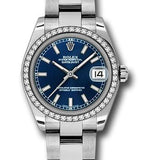 Rolex Steel and White Gold Datejust 31 Watch - 46 Diamond Bezel - Blue Index Dial - Oyster Bracelet - 178384 blio