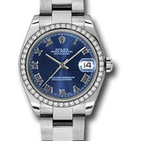 Rolex Steel and White Gold Datejust 31 Watch - 46 Diamond Bezel - Blue Roman Dial - Oyster Bracelet - 178384 blro