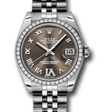 Rolex Steel and White Gold Datejust 31 Watch - 46 Diamond Bezel - Bronze Diamond Roman Vi Roman Dial - Jubilee Bracelet - 178384 brdrj