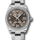 Rolex Steel and White Gold Datejust 31 Watch - 46 Diamond Bezel - Bronze Diamond Roman Vi Roman Dial - Oyster Bracelet - 178384 brdro