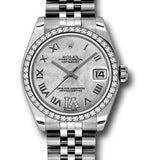 Rolex Steel and White Gold Datejust 31 Watch - 46 Diamond Bezel - Mother-Of-Pearl Diamond Roman Vi Roman Dial - Jubilee Bracelet - 178384 mdrj