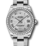 Rolex Steel and White Gold Datejust 31 Watch - 46 Diamond Bezel - Mother-Of-Pearl Diamond Roman Vi Roman Dial - Oyster Bracelet - 178384 mdro