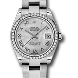 Rolex Steel and White Gold Datejust 31 Watch - 46 Diamond Bezel - Mother-Of-Pearl Roman Dial - Oyster Bracelet - 178384 mro