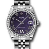 Rolex Steel and White Gold Datejust 31 Watch - 46 Diamond Bezel - Purple Diamond Roman Vi Roman Dial - Jubilee Bracelet - 178384 pdrj