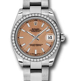 Rolex Steel and White Gold Datejust 31 Watch - 46 Diamond Bezel - Pink Index Dial - Oyster Bracelet - 178384 pio