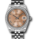 Rolex Steel and White Gold Datejust 31 Watch - 46 Diamond Bezel - Pink Roman Dial - Jubilee Bracelet - 178384 prj