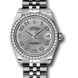 Rolex Steel and White Gold Datejust 31 Watch - 46 Diamond Bezel - Silver Concentric Circle Arabic Dial - Jubilee Bracelet - 178384 scaj