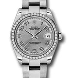 Rolex Steel and White Gold Datejust 31 Watch - 46 Diamond Bezel - Silver Concentric Circle Arabic Dial - Oyster Bracelet - 178384 scao