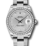 Rolex Steel and White Gold Datejust 31 Watch - 46 Diamond Bezel - Silver Diamond Dial - Oyster Bracelet - 178384 sdo