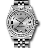 Rolex Steel and White Gold Datejust 31 Watch - 46 Diamond Bezel - Silver Roman Dial - Jubilee Bracelet - 178384 srj