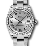 Rolex Steel and White Gold Datejust 31 Watch - 46 Diamond Bezel - Silver Roman Dial - Oyster Bracelet - 178384 sro