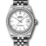 Rolex Steel and White Gold Datejust 31 Watch - 46 Diamond Bezel - White Index Dial - Jubilee Bracelet - 178384 wij