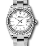 Rolex Steel and White Gold Datejust 31 Watch - 46 Diamond Bezel - White Index Dial - Oyster Bracelet - 178384 wio