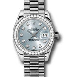 Rolex Platinum Lady-Datejust 26 Watch - 42 Diamond Bezel - Ice Blue Diamond Dial - President Bracelet - 179136 ibdp