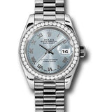 Rolex Platinum Lady-Datejust 26 Watch - 42 Diamond Bezel - Ice Blue Roman Dial - President Bracelet - 179136 ibrp