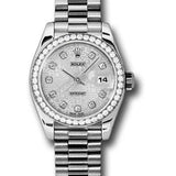 Rolex Platinum Lady-Datejust 26 Watch - 42 Diamond Bezel - Silver Jubilee Diamond Dial - President Bracelet - 179136 sjdp