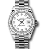 Rolex Platinum Lady-Datejust 26 Watch - 42 Diamond Bezel - White Diamond Dial - President Bracelet - 179136 wdp