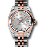 Rolex Steel and Everose Gold Rolesor Lady Datejust 26 Watch - Domed Bezel - Silver Diamond Dial - Jubilee Bracelet - 179161 sdj