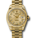 Rolex Yellow Gold Lady-Datejust 26 Watch - Fluted Bezel - Champagne Jubilee Diamond Dial - President Bracelet - 179178 chjdp