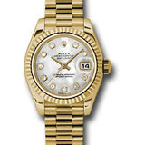 Rolex Yellow Gold Lady-Datejust 26 Watch - Fluted Bezel - Mother-Of-Pearl Diamond Dial - President Bracelet - 179178 mdp