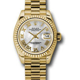 Rolex Yellow Gold Lady-Datejust 26 Watch - Fluted Bezel - Mother-Of-Pearl Roman Dial - President Bracelet - 179178 mrp