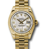 Rolex Yellow Gold Lady-Datejust 26 Watch - Fluted Bezel - Meteorite Diamond Dial - President Bracelet - 179178 mtdp