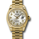 Rolex Yellow Gold Lady-Datejust 26 Watch - Fluted Bezel - Silver Jubilee Diamond Dial - President Bracelet - 179178 sjdp