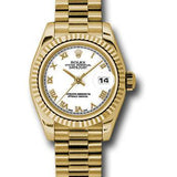 Rolex Yellow Gold Lady-Datejust 26 Watch - Fluted Bezel - White Roman Dial - President Bracelet - 179178 wrp