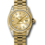 Rolex Yellow Gold Lady-Datejust 26 Watch - Fluted Bezel - Champagne Diamond Dial - President Bracelet - 179238 chdp