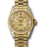 Rolex Yellow Gold Lady-Datejust 26 Watch - Fluted Bezel - Champagne Jubilee Diamond Dial - President Bracelet - 179238 chjdp