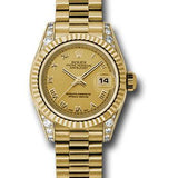 Rolex Yellow Gold Lady-Datejust 26 Watch - Fluted Bezel - Champagne Roman Dial - President Bracelet - 179238 chrp