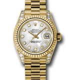 Rolex Yellow Gold Lady-Datejust 26 Watch - Fluted Bezel - Mother-Of-Pearl Diamond Dial - President Bracelet - 179238 mdp