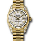 Rolex Yellow Gold Lady-Datejust 26 Watch - Fluted Bezel - Meteorite Diamond Dial - President Bracelet - 179238 mtdp