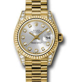 Rolex Yellow Gold Lady-Datejust 26 Watch - Fluted Bezel - Silver Diamond Dial - President Bracelet - 179238 sdp