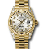 Rolex Yellow Gold Lady-Datejust 26 Watch - Fluted Bezel - Silver Jubilee Diamond Dial - President Bracelet - 179238 sjdp