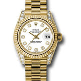 Rolex Yellow Gold Lady-Datejust 26 Watch - Fluted Bezel - White Diamond Dial - President Bracelet - 179238 wdp