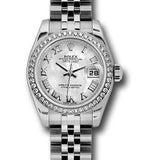 Rolex Steel and White Gold Lady Datejust 26 Watch - 46 Diamond Bezel - White Mother-Of-Pearl Roman Dial - Jubilee Bracelet - 179384 mrj