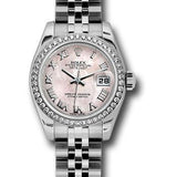 Rolex Steel and White Gold Lady Datejust 26 Watch - 46 Diamond Bezel - Pink Mother-Of-Pearl Roman Dial - Jubilee Bracelet - 179384 pmrj