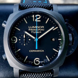 Panerai Luminor Chrono Flyback Black Ceramic 44mm Black Dial Leather Strap PAM00580