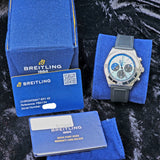 Breitling Chronomat B10 Platinum Bezel Chronograph PB0134101C1S1 42mm Ice Blue Dial Full Set WARRANTY