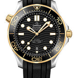 Omega Seamaster Diver 300M Co-Axial Master Chronometer Watch - 42 mm Steel And Yellow Gold Case - Unidirectional Bezel - Black Ceramic Dial - Black Rubber Strap - 210.22.42.20.01.001