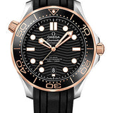 Omega Seamaster Diver 300M Co-Axial Master Chronometer Watch - 42 mm Steel And Sedna Gold Case - Unidirectional Bezel - Black Ceramic Dial - Black Rubber Strap - 210.22.42.20.01.002