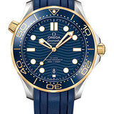 Omega Seamaster Diver 300M Co-Axial Master Chronometer Watch - 42 mm Steel And Yellow Gold Case - Unidirectional Bezel - Blue Ceramic Dial - Blue Rubber Strap - 210.22.42.20.03.001