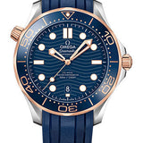 Omega Seamaster Diver 300M Co-Axial Master Chronometer Watch - 42 mm Steel And Sedna Gold Case - Unidirectional Bezel - Blue Ceramic Dial - Blue Rubber Strap - 210.22.42.20.03.002