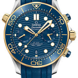 Omega Seamaster Diver 300M Omega Co-Axial Master Chronometer Chronograph - 44 mm Steel And Yellow Gold Case - Blue Dial - Blue Rubber Strap - 210.22.44.51.03.001