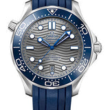 Omega Seamaster Diver 300M Co-Axial Master Chronometer Watch - 42 mm Steel Case - Unidirectional Bezel - Pvd Chrome Colour Ceramic Dial - Blue Rubber Strap - 210.32.42.20.06.001